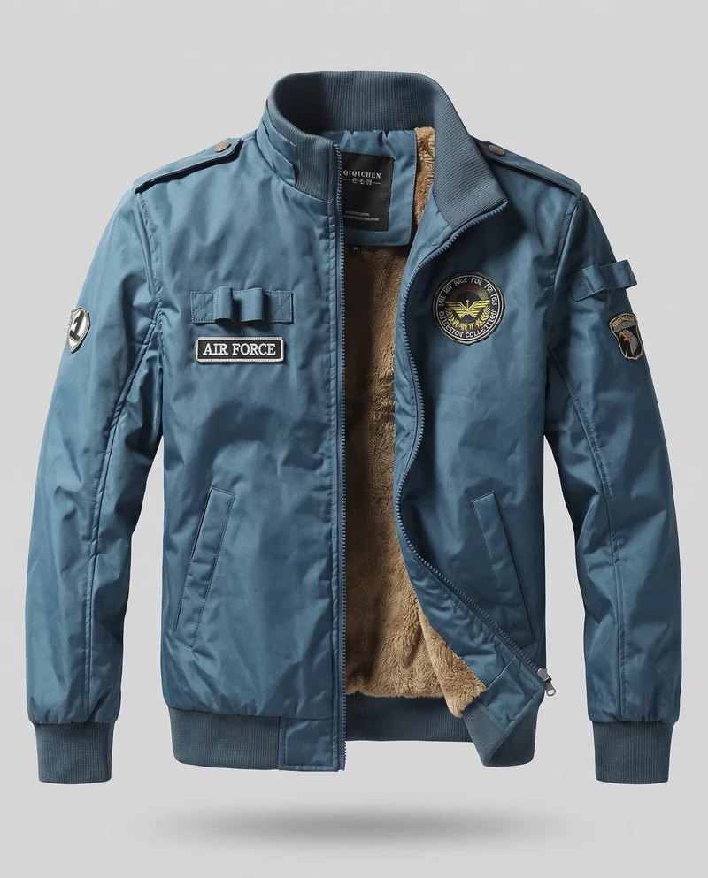 Herren Pilotenjacke im Flight-Stil mit vollem Teddyfutter und Abzeichenapplikationen Nord Taschen