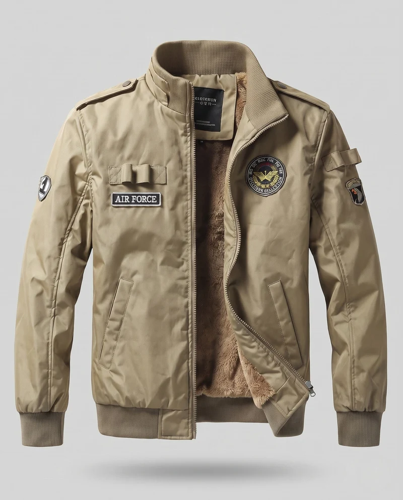 Herren Pilotenjacke im Flight-Stil mit vollem Teddyfutter und Abzeichenapplikationen Nord Taschen