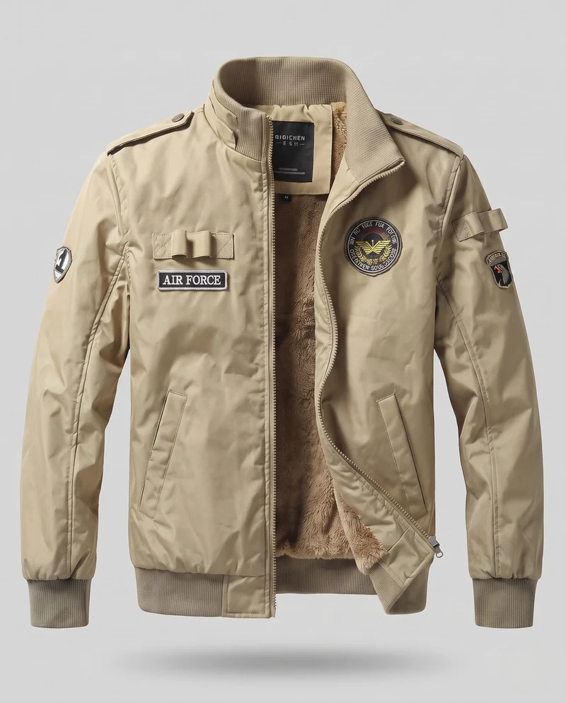 Herren Pilotenjacke im Flight-Stil mit vollem Teddyfutter und Abzeichenapplikationen Nord Taschen