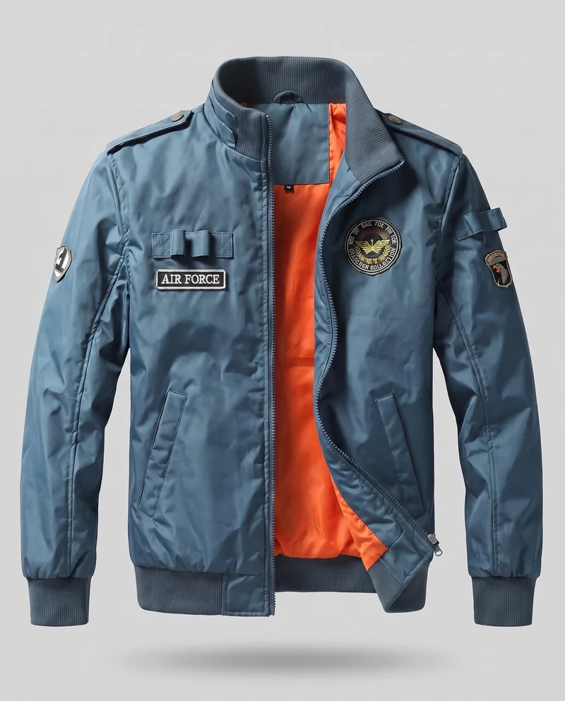 Herren Pilotenjacke im Flight-Stil mit vollem Teddyfutter und Abzeichenapplikationen Nord Taschen