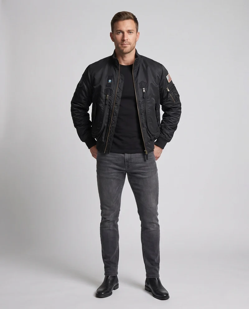 Herren-Pilotjacke im Utility-Look mit Taschenärmel und Patches Nord Taschen