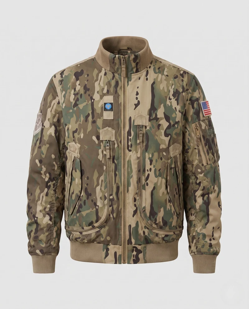 Herren-Pilotjacke im Utility-Look mit Taschenärmel und Patches Nord Taschen