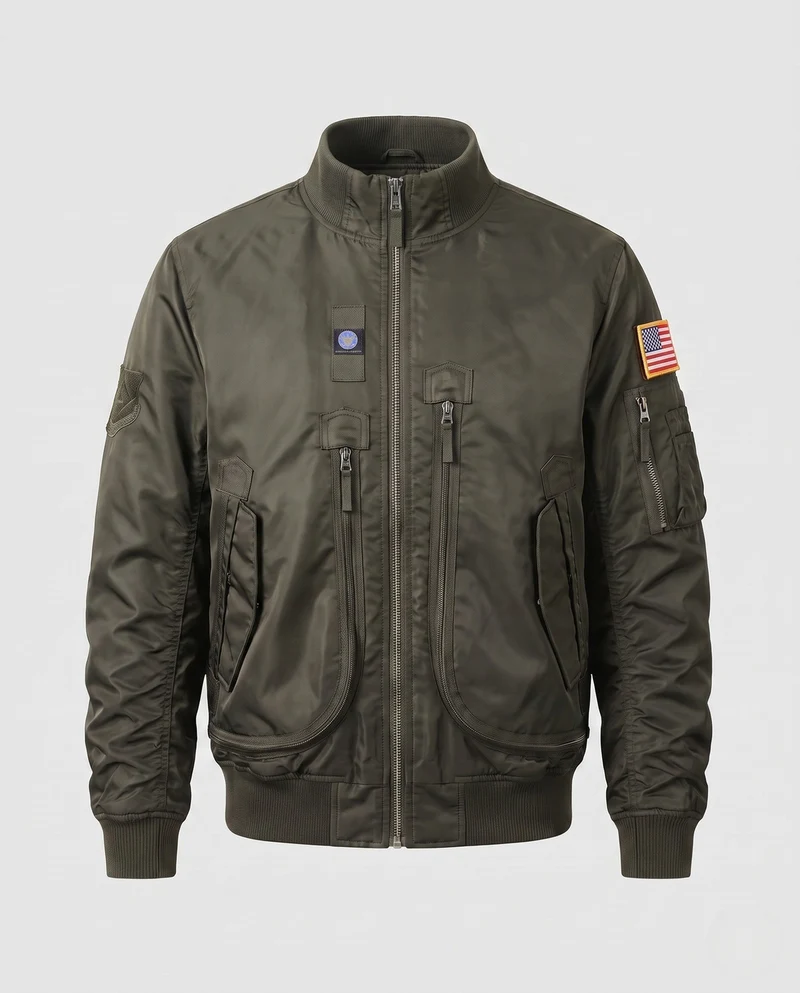 Herren-Pilotjacke im Utility-Look mit Taschenärmel und Patches Nord Taschen