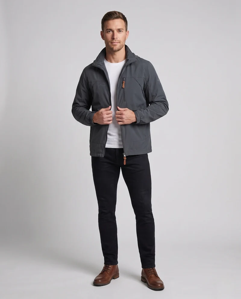 Herren Freizeit Softshell Jacke mit verstellbarer Kapuze, Brustreißverschluss und Klettverschluss-Manschetten Nord Taschen