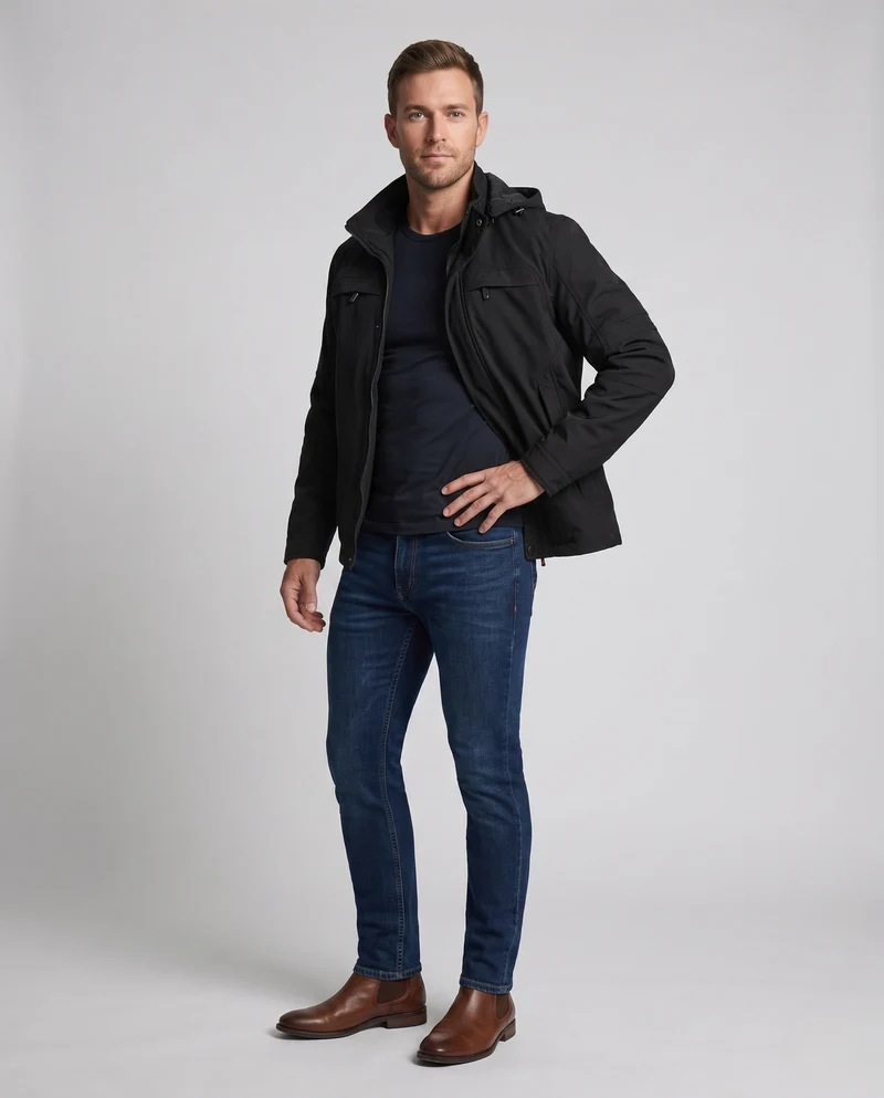Herren funktionale Kapuzenjacke im Feldstil mit versteckter Reißverschlusstasche und verstellbaren Klettmanschetten Nord Taschen