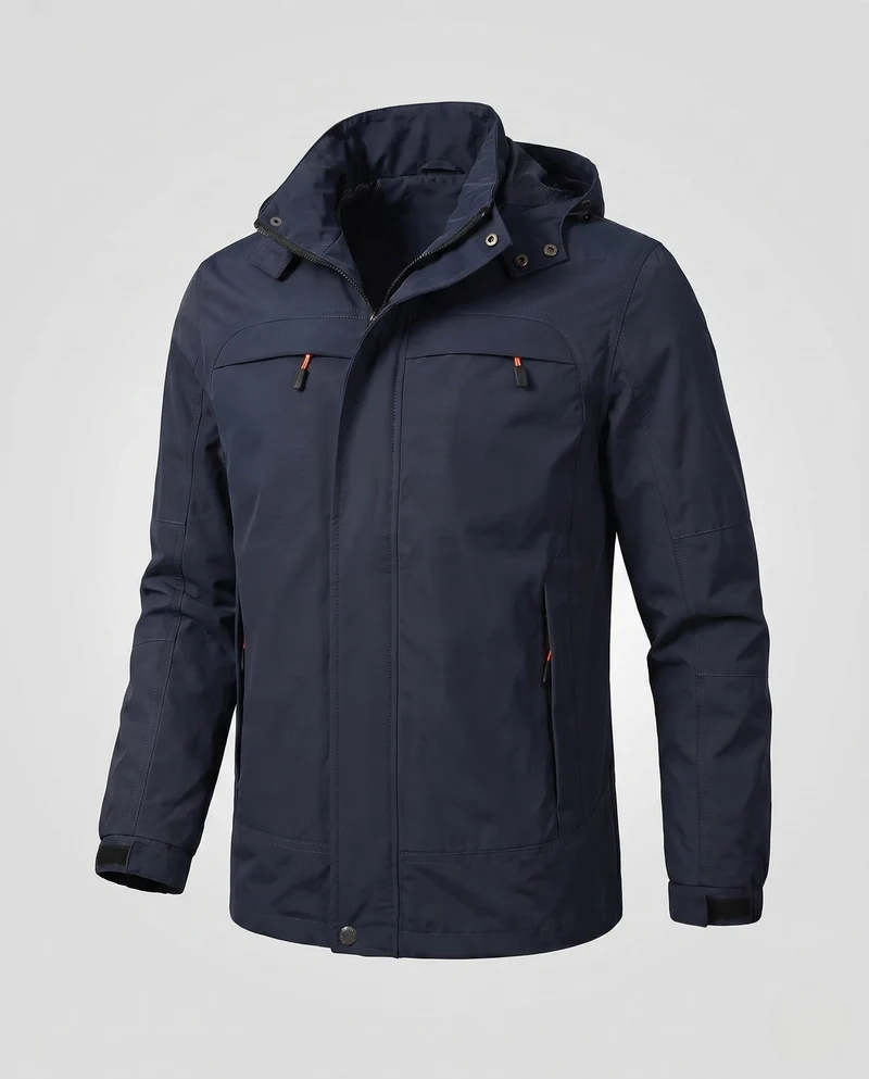 Herren funktionale Kapuzenjacke im Feldstil mit versteckter Reißverschlusstasche und verstellbaren Klettmanschetten Nord Taschen