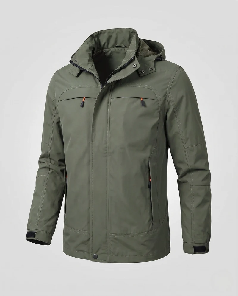 Herren funktionale Kapuzenjacke im Feldstil mit versteckter Reißverschlusstasche und verstellbaren Klettmanschetten Nord Taschen