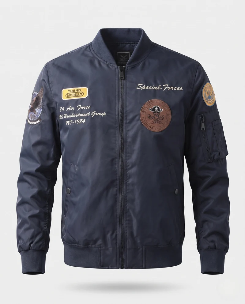 Herren gepolsterte Bomberjacke im Pilotenstil mit bestickten Patches und Armtasche Nord Taschen