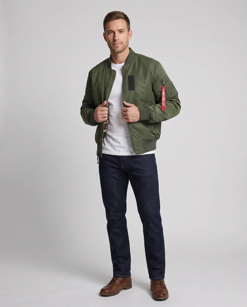 Herren gepolsterte Bomberjacke mit Camouflage-Futter und Fliegerstil-Armtasche Nord Taschen