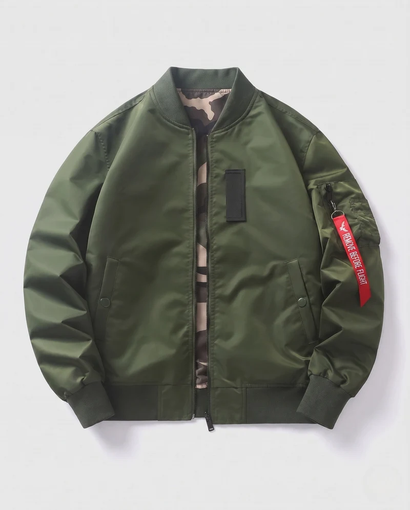 Herren gepolsterte Bomberjacke mit Camouflage-Futter und Fliegerstil-Armtasche Nord Taschen