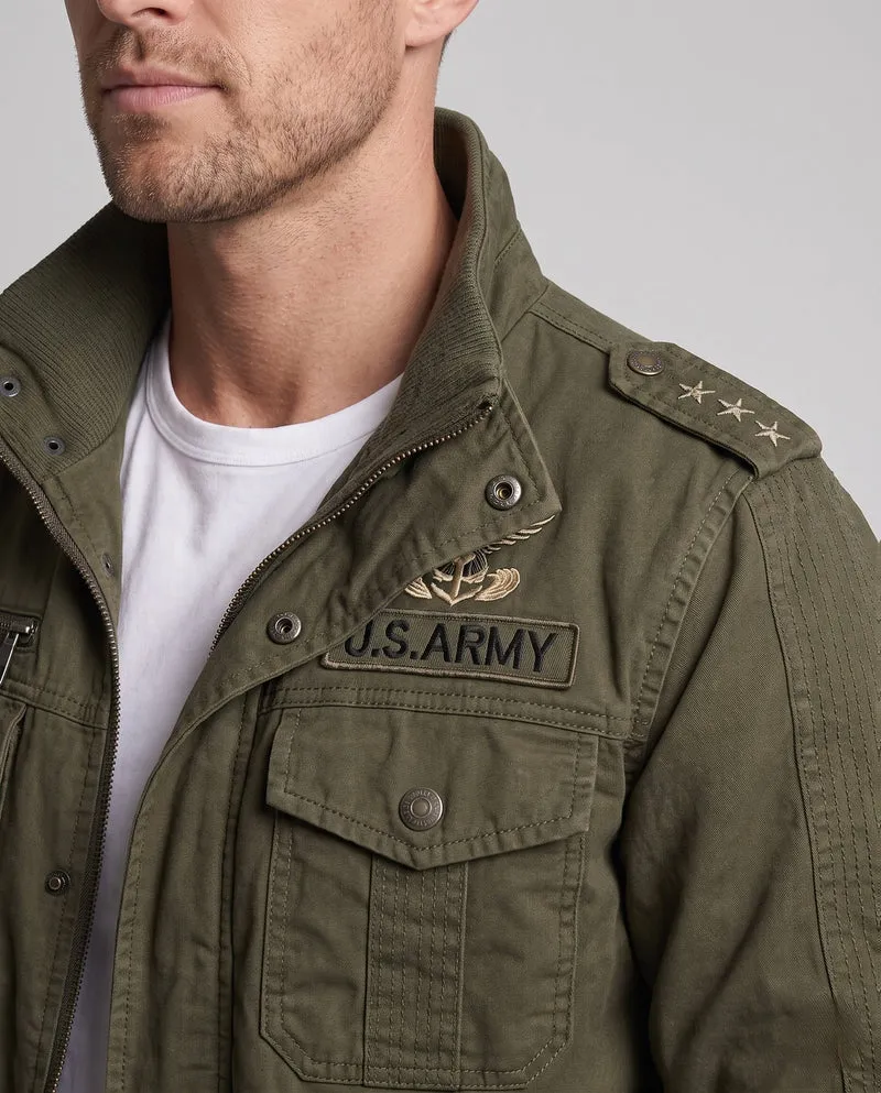 Herren gepolsterte Canvas-Bomberjacke im Feldlook mit Schulterklappen und warmem Teddy-Fleece-Futter Nord Taschen