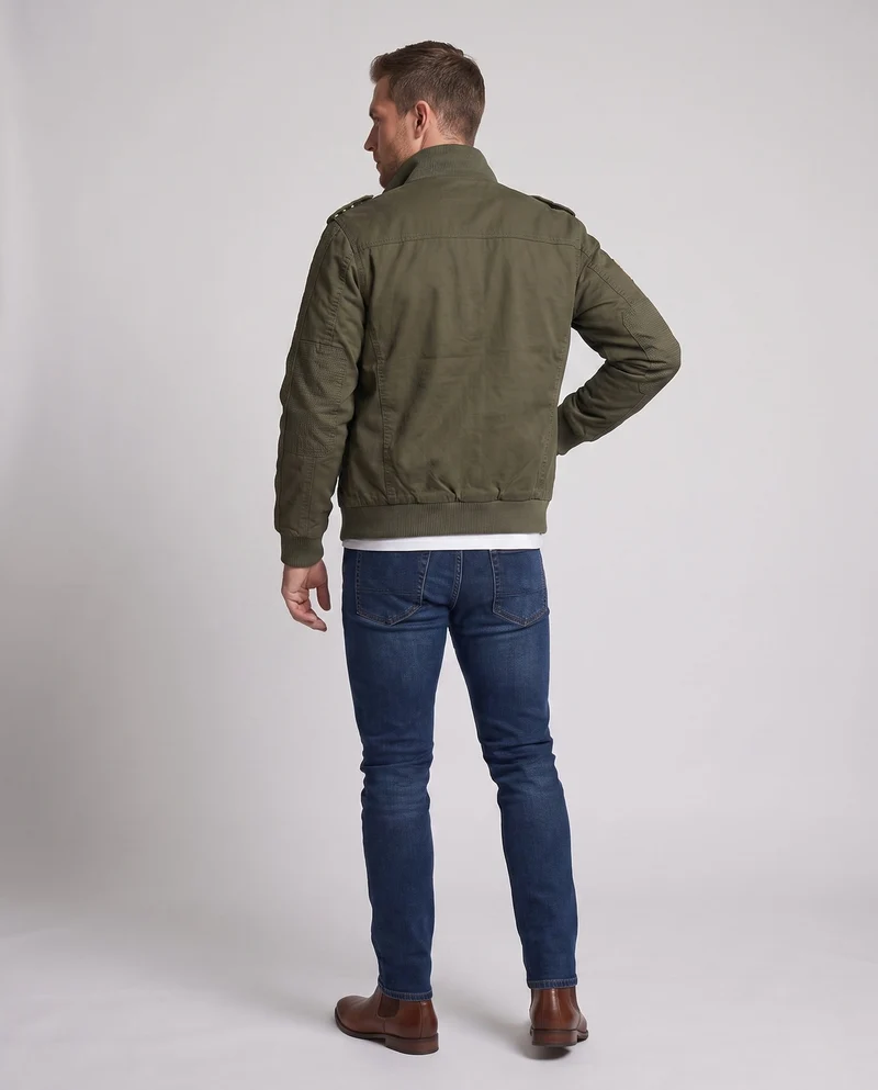 Herren gepolsterte Canvas-Bomberjacke im Feldlook mit Schulterklappen und warmem Teddy-Fleece-Futter Nord Taschen