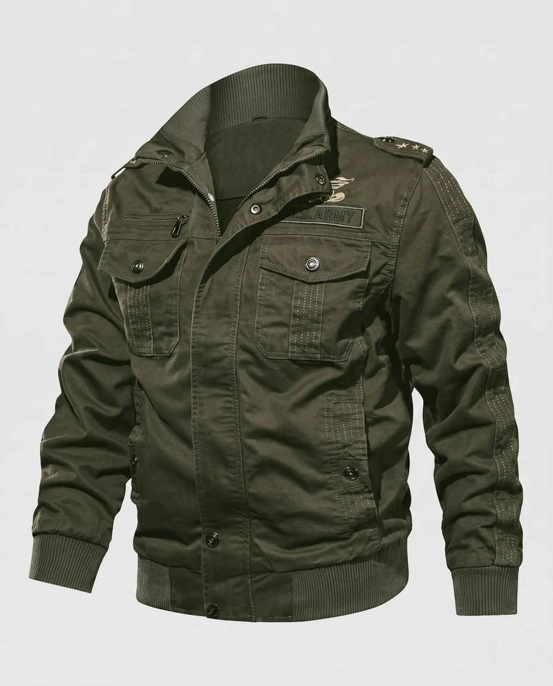 Herren gepolsterte Canvas-Bomberjacke im Feldlook mit Schulterklappen und warmem Teddy-Fleece-Futter Nord Taschen