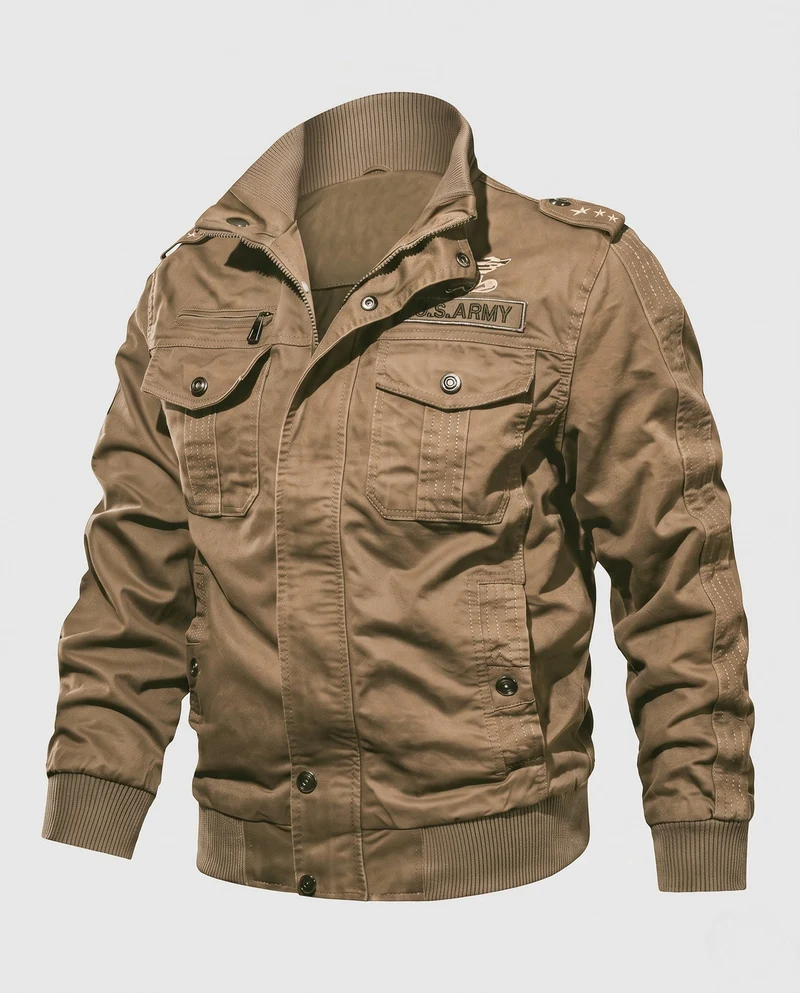 Herren gepolsterte Canvas-Bomberjacke im Feldlook mit Schulterklappen und warmem Teddy-Fleece-Futter Nord Taschen
