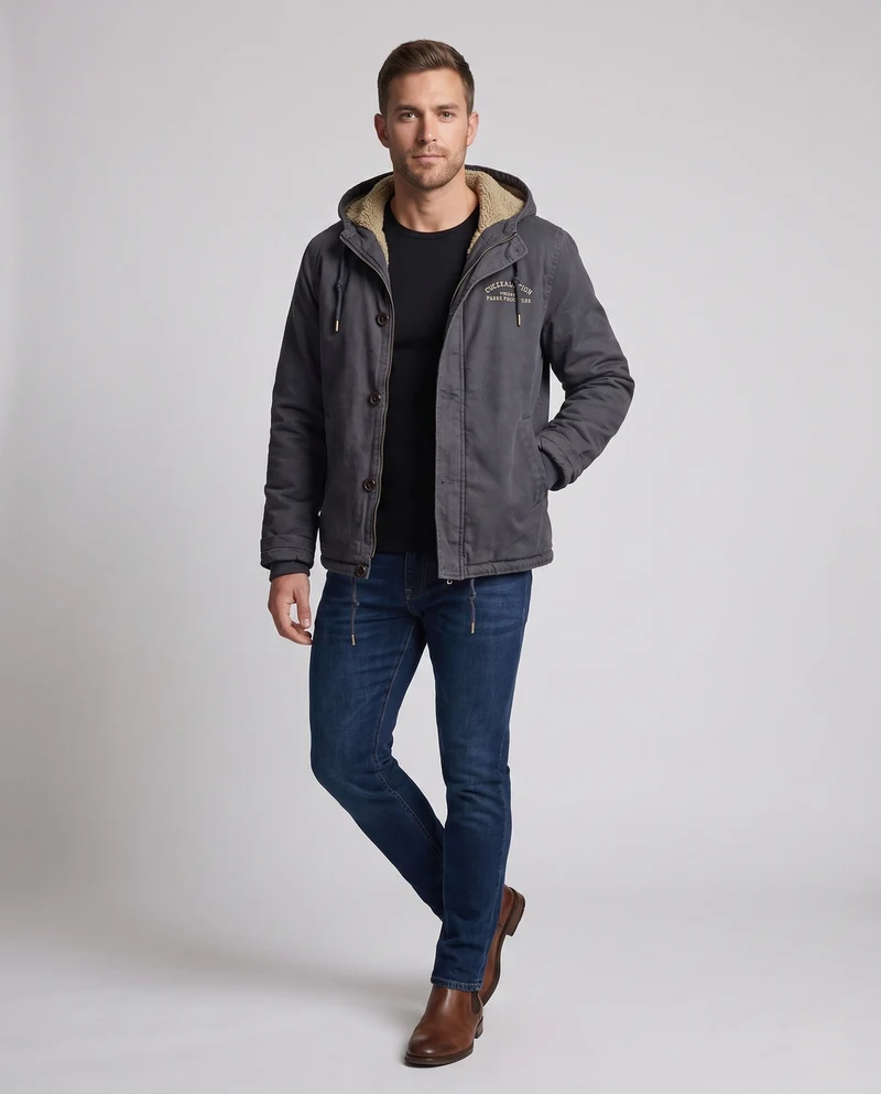 Männer gefütterter Canvas-Hoodie mit vollständiger Sherpa-Fütterung und Kordelzug Nord Taschen