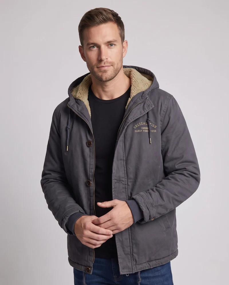 Männer gefütterter Canvas-Hoodie mit vollständiger Sherpa-Fütterung und Kordelzug Nord Taschen