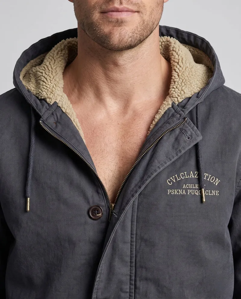 Männer gefütterter Canvas-Hoodie mit vollständiger Sherpa-Fütterung und Kordelzug Nord Taschen