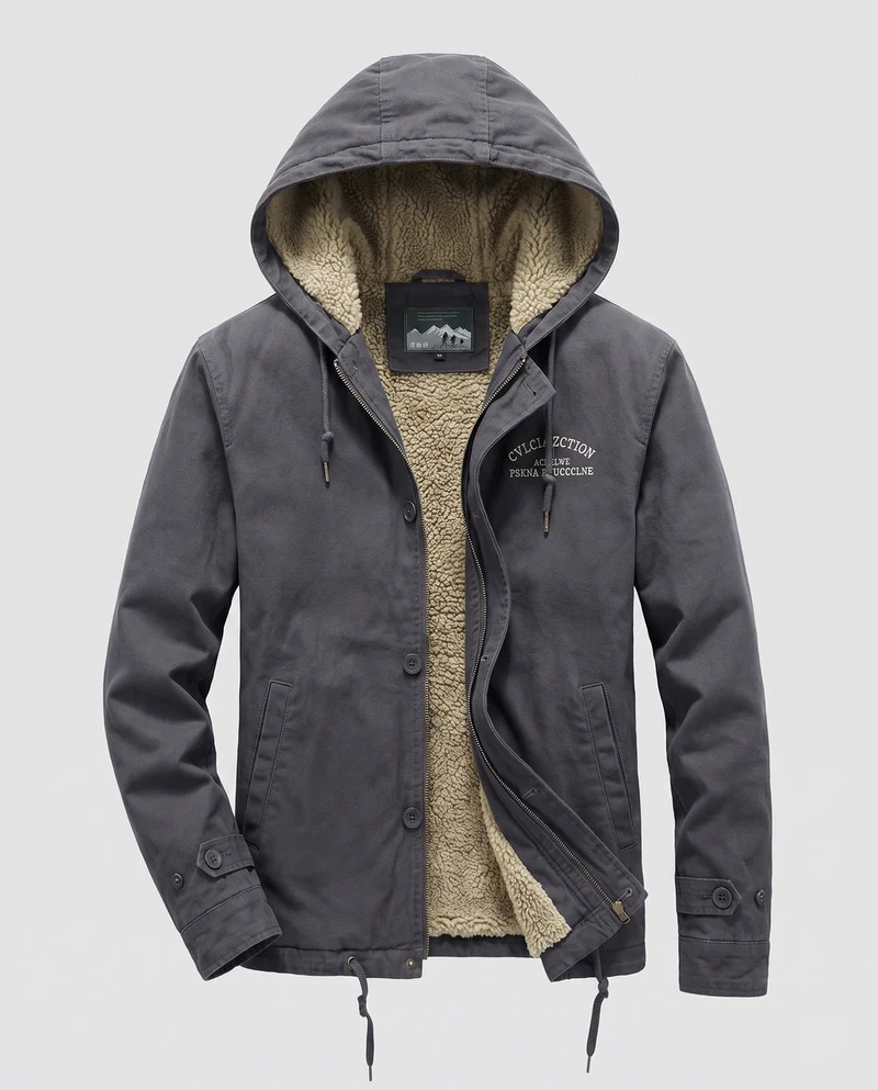 Männer gefütterter Canvas-Hoodie mit vollständiger Sherpa-Fütterung und Kordelzug Nord Taschen