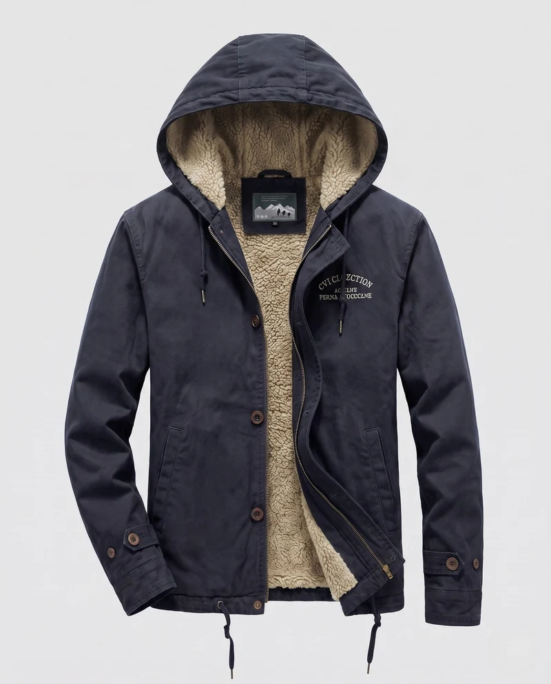 Männer gefütterter Canvas-Hoodie mit vollständiger Sherpa-Fütterung und Kordelzug Nord Taschen