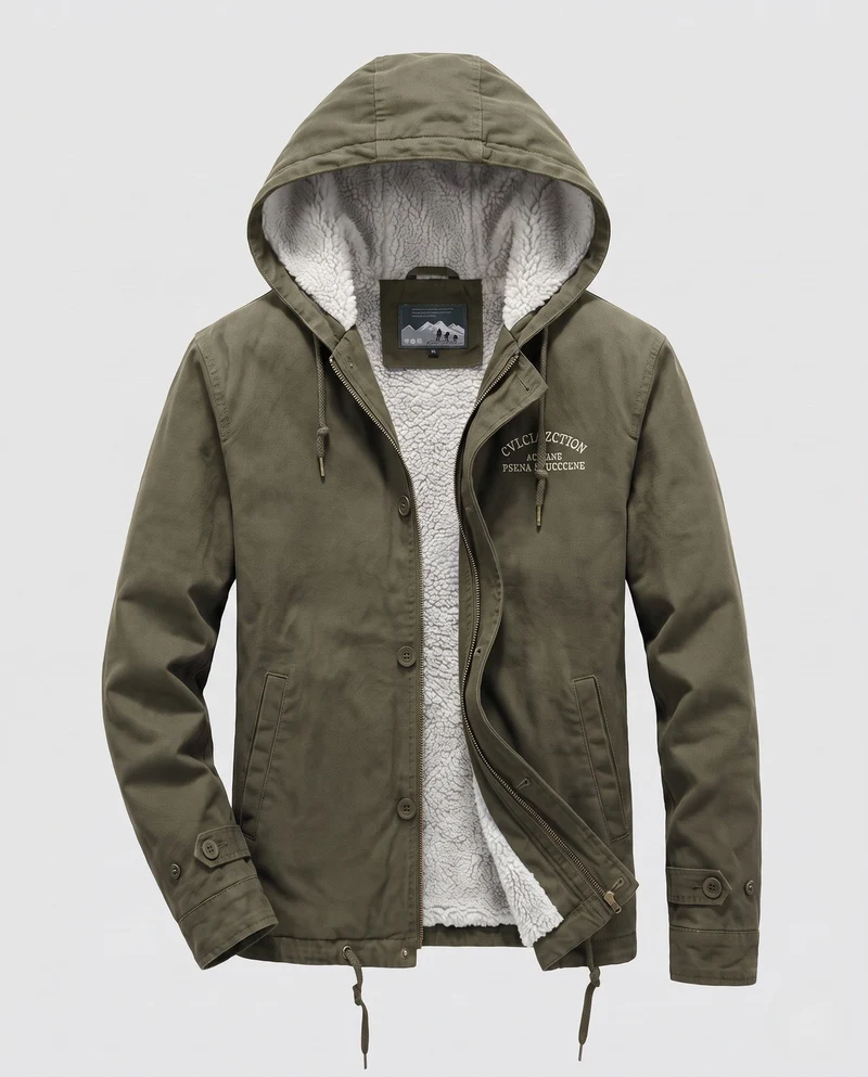 Männer gefütterter Canvas-Hoodie mit vollständiger Sherpa-Fütterung und Kordelzug Nord Taschen