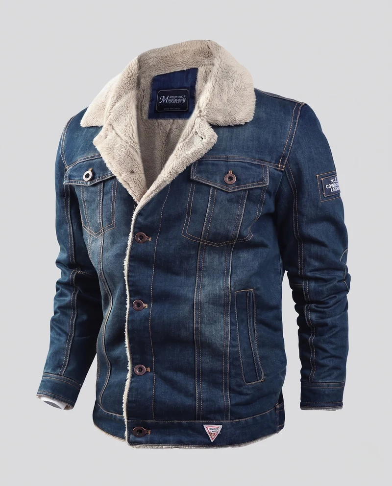 Männer gefütterte Jeansjacke mit Sherpa-Futter und Hemdkragen Nord Taschen