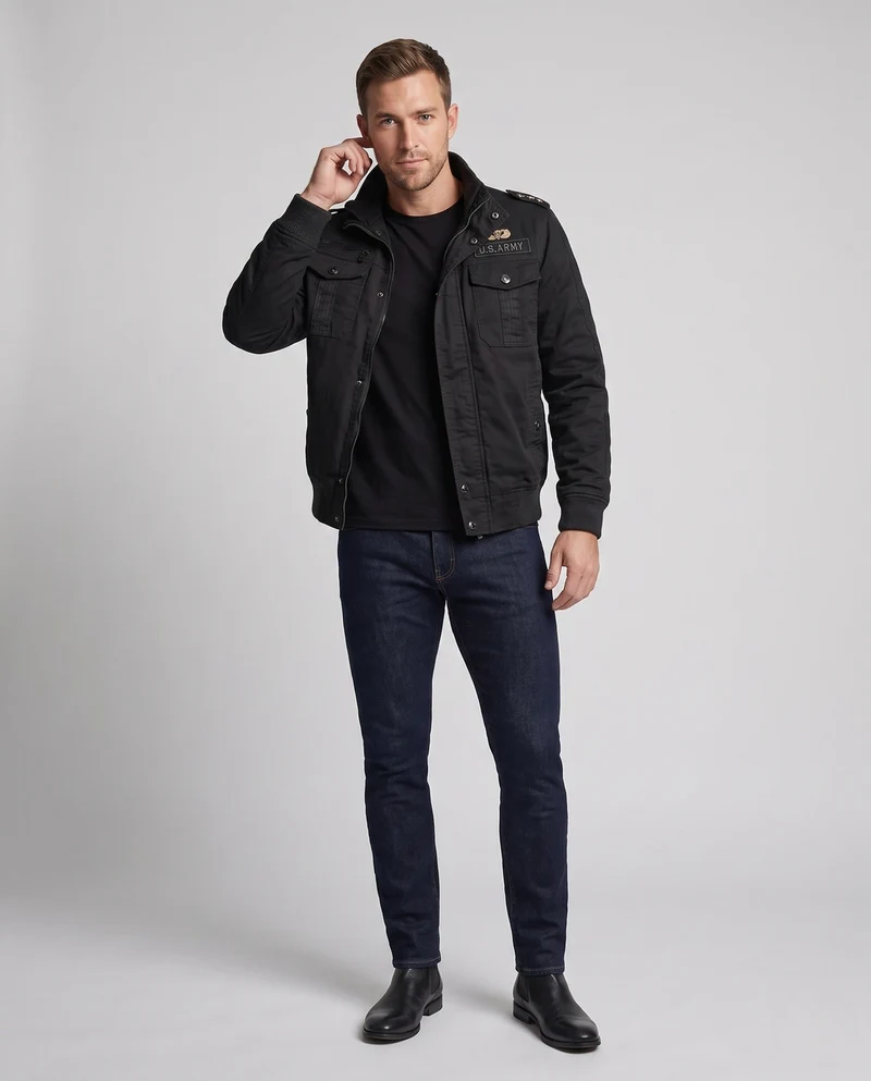 Herren isolierte Feld-Bomberjacke mit Teddy-Fleece-Futter und Patten-Taschen Nord Taschen