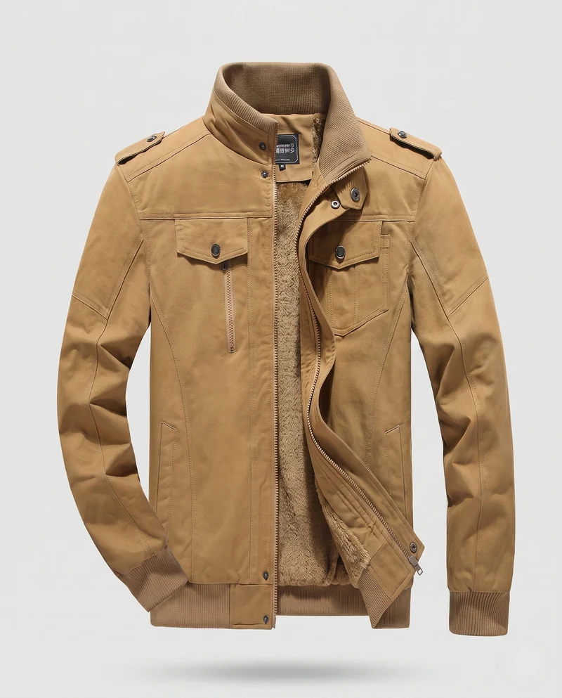 Herren gepolsterte Feldjacke im Pilotstil mit Sherpa-Futter und Stehkragen Nord Taschen