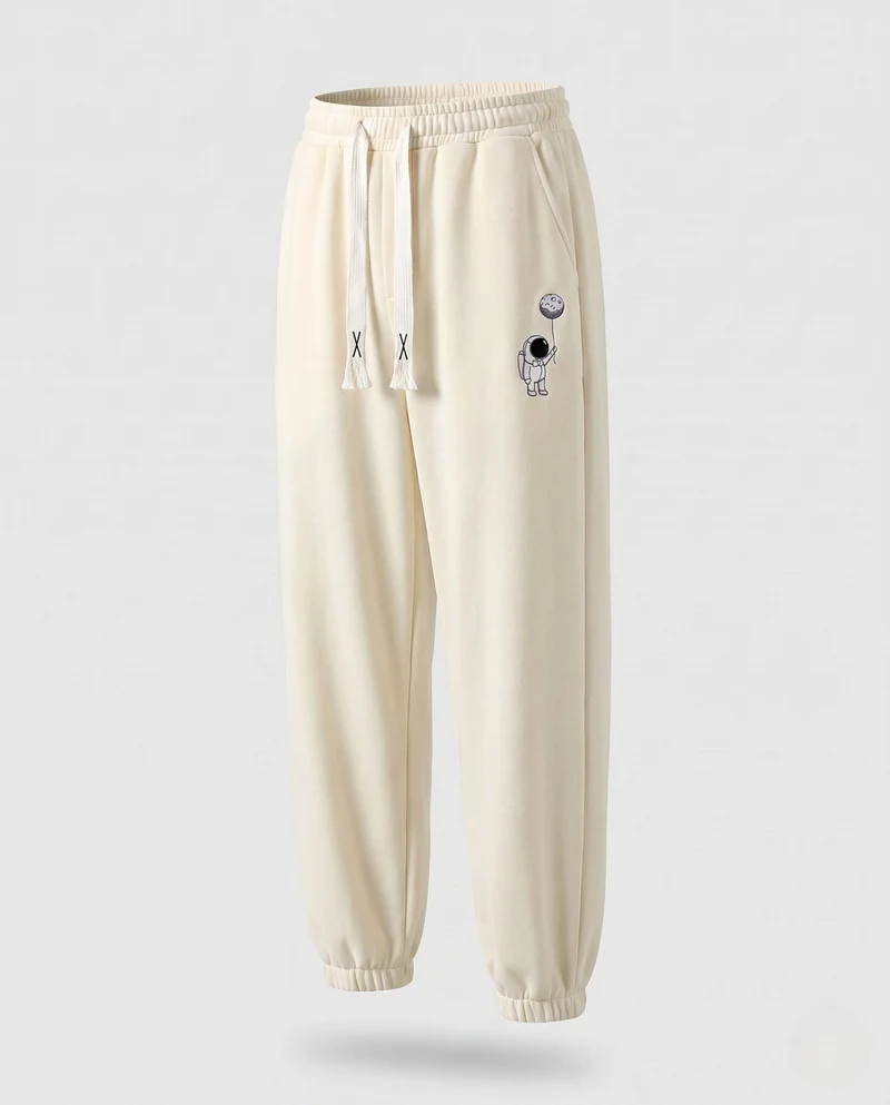 Herren Fleece Jogginghose mit Futter, Kordelzug, elastischen Bündchen und Astronauten Druck Nord Taschen