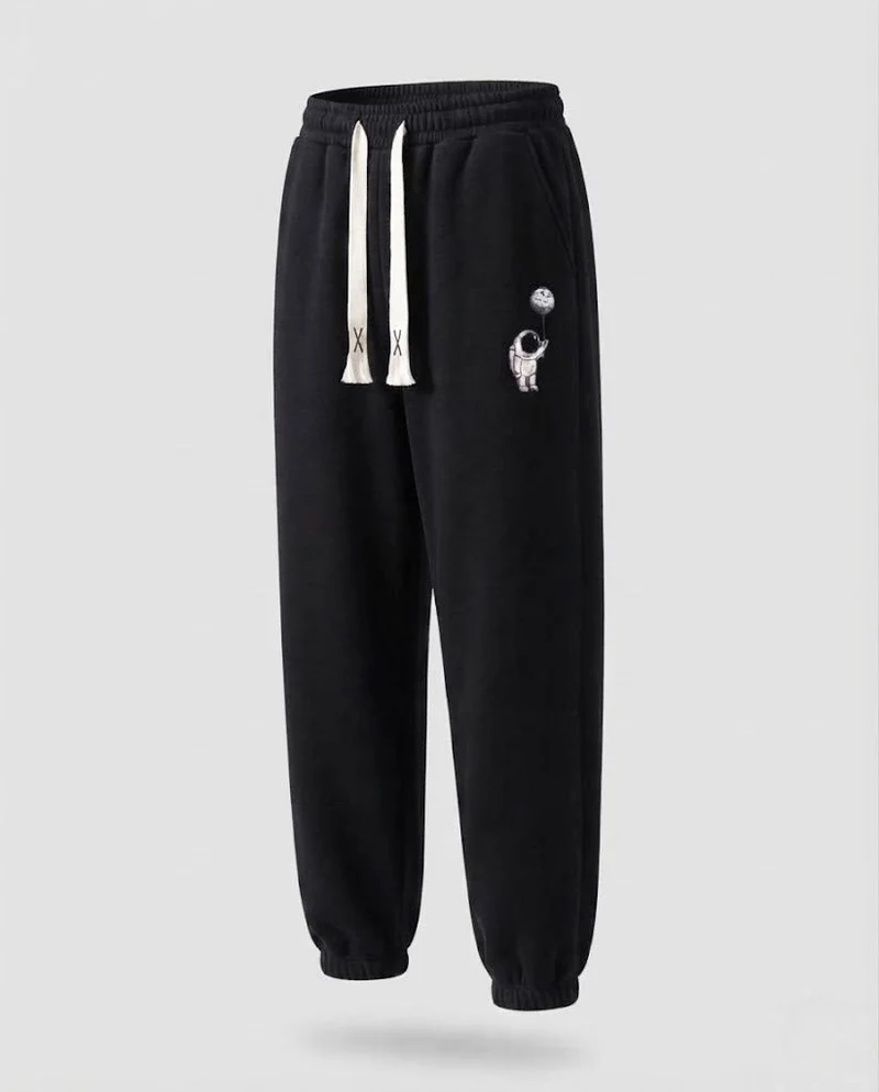 Herren Fleece Jogginghose mit Futter, Kordelzug, elastischen Bündchen und Astronauten Druck Nord Taschen