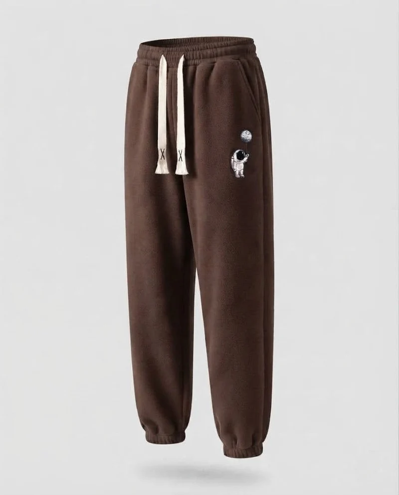 Herren Fleece Jogginghose mit Futter, Kordelzug, elastischen Bündchen und Astronauten Druck Nord Taschen