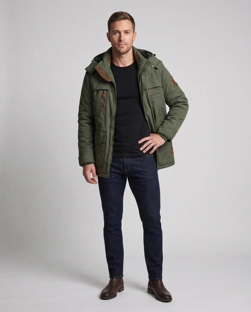 Herren gepolsterte Canvas-Feldparka mit Kapuze, Thermo-Isolation und multifunktionalen Taschen Nord Taschen