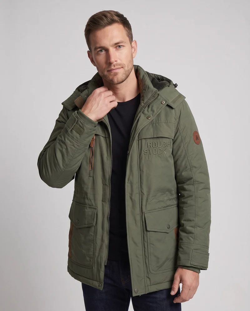 Herren gepolsterte Canvas-Feldparka mit Kapuze, Thermo-Isolation und multifunktionalen Taschen Nord Taschen
