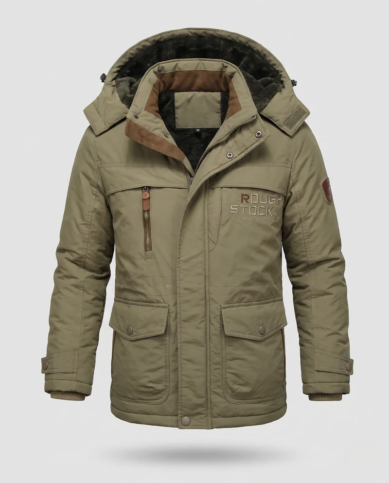 Herren gepolsterte Canvas-Feldparka mit Kapuze, Thermo-Isolation und multifunktionalen Taschen Nord Taschen