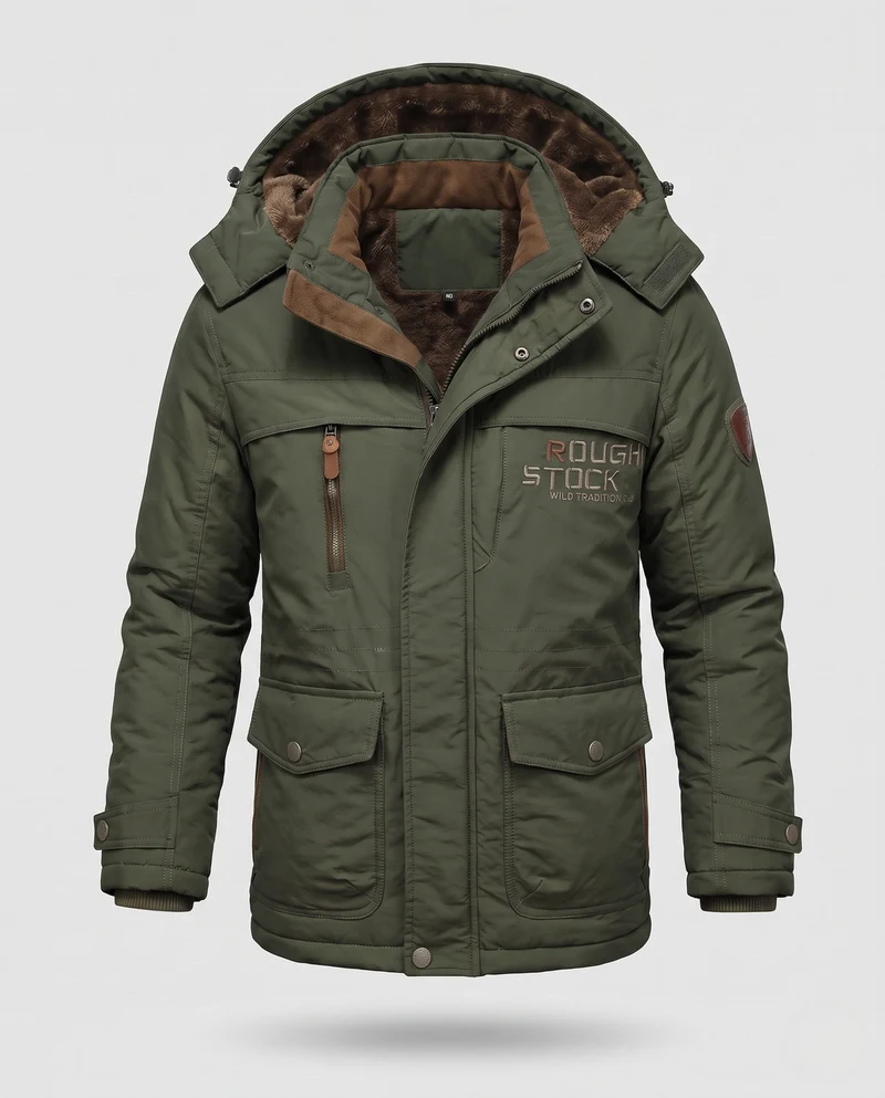 Herren gepolsterte Canvas-Feldparka mit Kapuze, Thermo-Isolation und multifunktionalen Taschen Nord Taschen