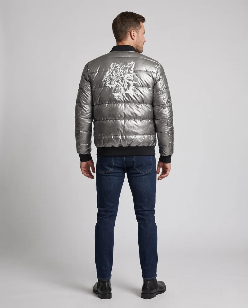Herren gesteppte Jacke mit glänzender Oberfläche und Stehkragen Nord Taschen
