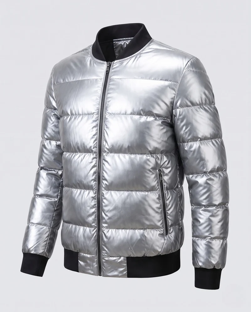 Herren gesteppte Jacke mit glänzender Oberfläche und Stehkragen Nord Taschen
