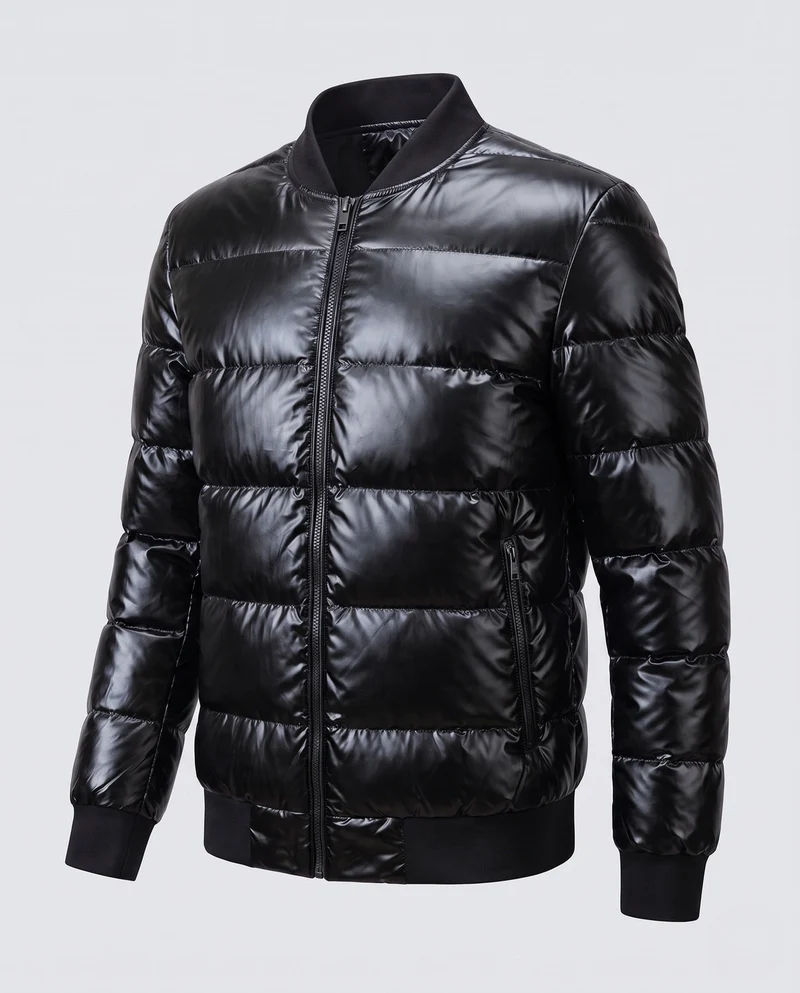 Herren gesteppte Jacke mit glänzender Oberfläche und Stehkragen Nord Taschen
