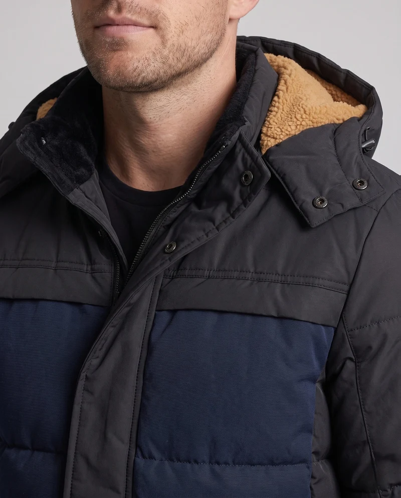Männer gestepptes Parka mit Teddyfutter und melierter Front Nord Taschen