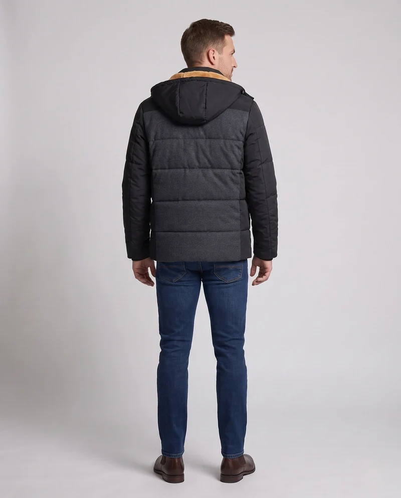 Männer gestepptes Parka mit Teddyfutter und melierter Front Nord Taschen