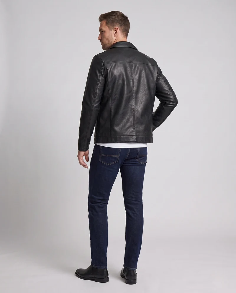 Herren Glattleder-Look Blouson mit vollem Teddy-Futter und verdecktem Reißverschluss Nord Taschen