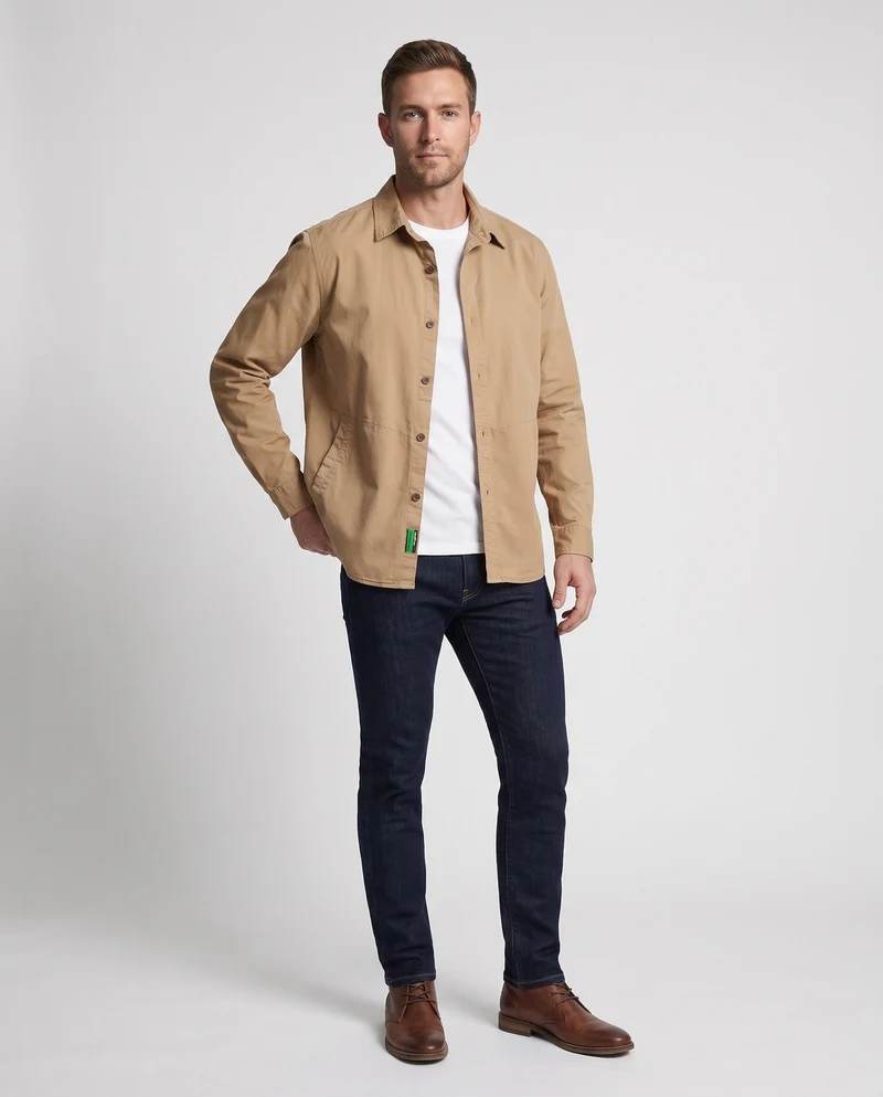 Herrenhemdjacke-Blouson aus Baumwollmischung mit Taillennaht und leichter Canvasstruktur Nord Taschen