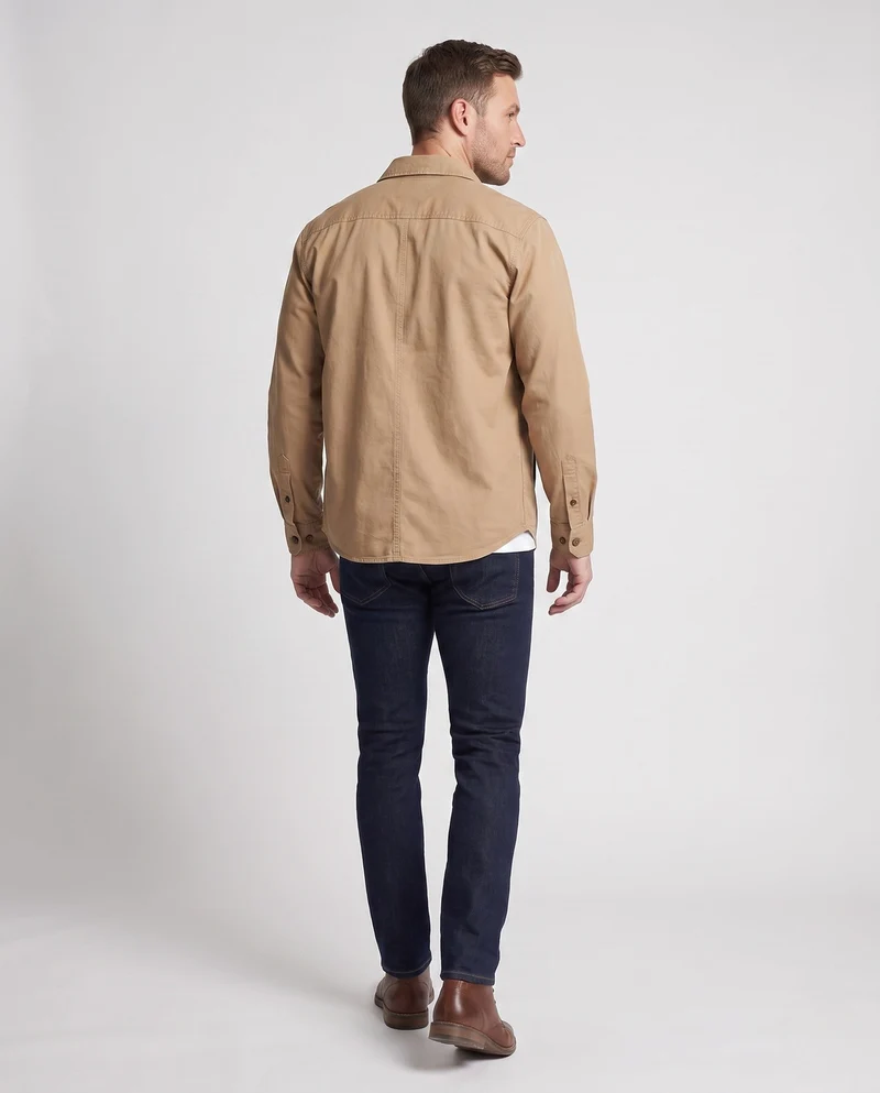 Herrenhemdjacke-Blouson aus Baumwollmischung mit Taillennaht und leichter Canvasstruktur Nord Taschen