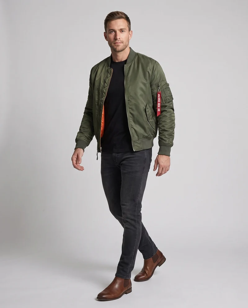 Herren isolierte Pilot-Bomberjacke im Aviation-Stil mit Ärmeltasche und gerippten Bündchen Nord Taschen