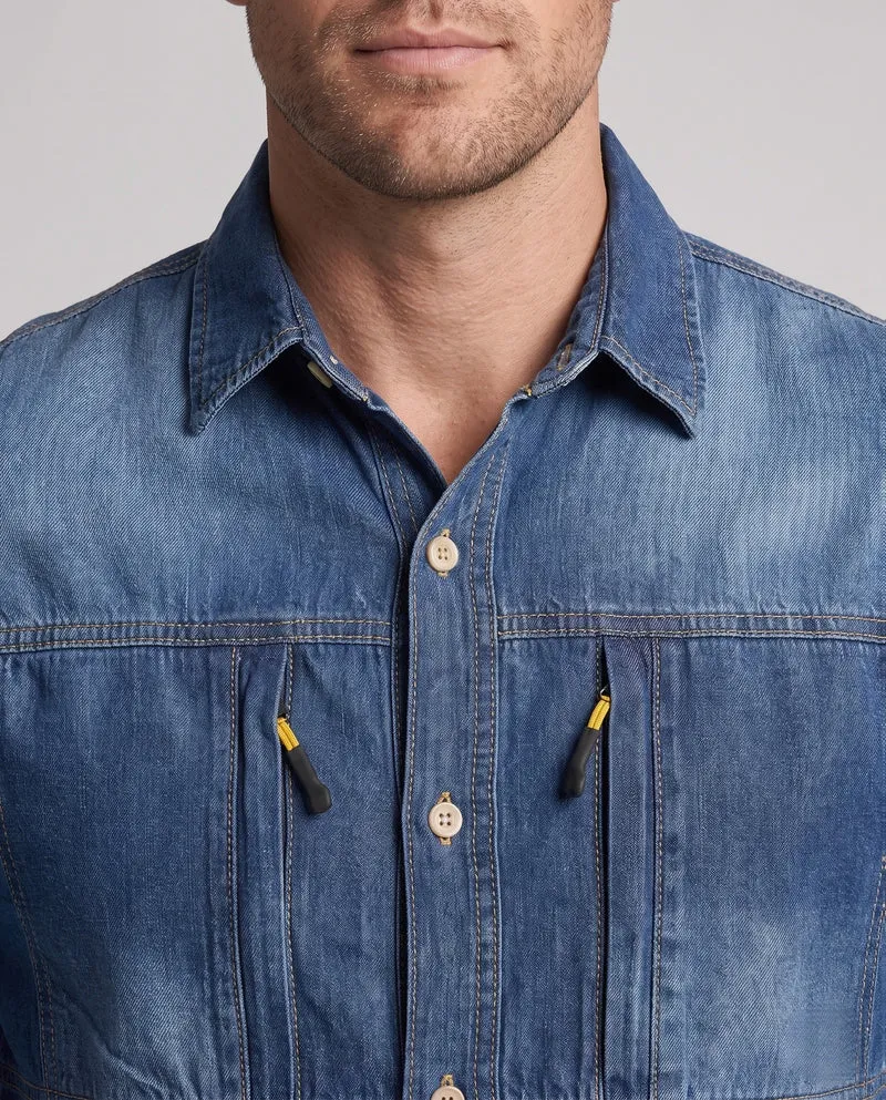 Herren Jeanshemdjacke im Arbeitskleidungsstil mit Reißverschluss-Brusttaschen Nord Taschen