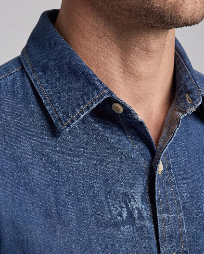 Herren-Denim-Hemd im Overshirt-Stil mit Allover-Print und durchgehender Knopfleiste Nord Taschen