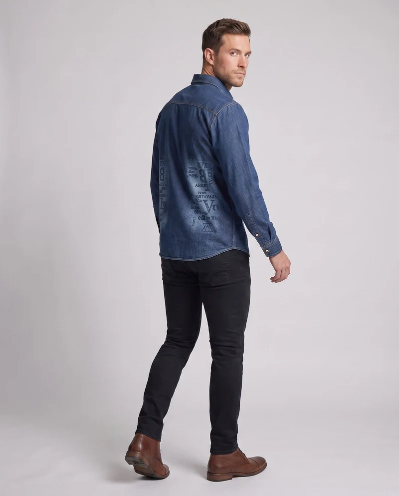 Herren-Denim-Hemd im Overshirt-Stil mit Allover-Print und durchgehender Knopfleiste Nord Taschen