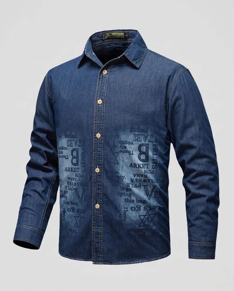 Herren-Denim-Hemd im Overshirt-Stil mit Allover-Print und durchgehender Knopfleiste Nord Taschen