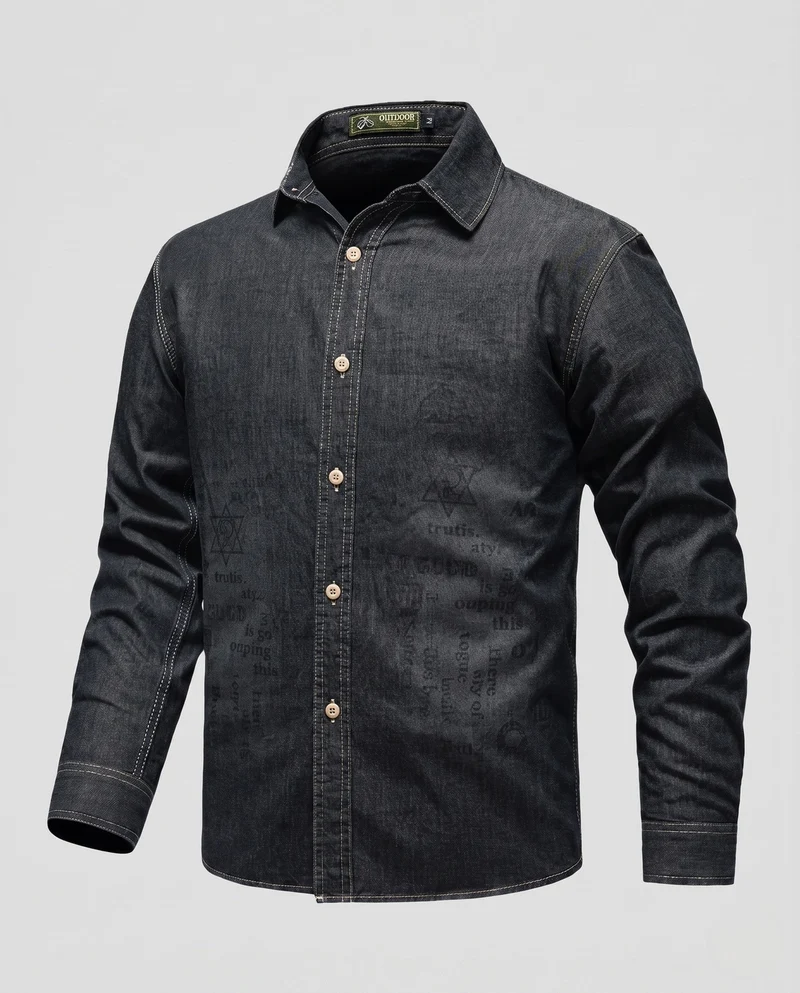 Herren-Denim-Hemd im Overshirt-Stil mit Allover-Print und durchgehender Knopfleiste Nord Taschen