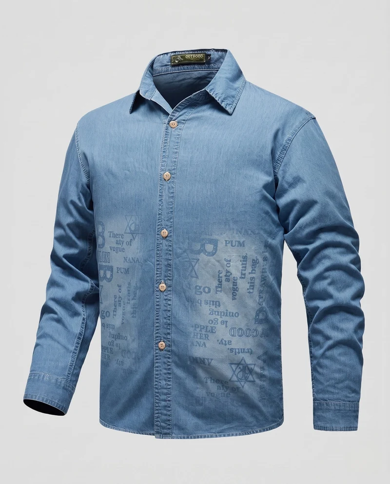 Herren-Denim-Hemd im Overshirt-Stil mit Allover-Print und durchgehender Knopfleiste Nord Taschen
