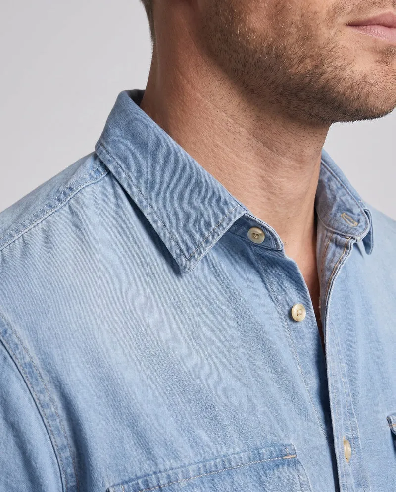Herren Denim-Hemdjacke mit doppelten Brustklappen und Ärmelflicken Nord Taschen